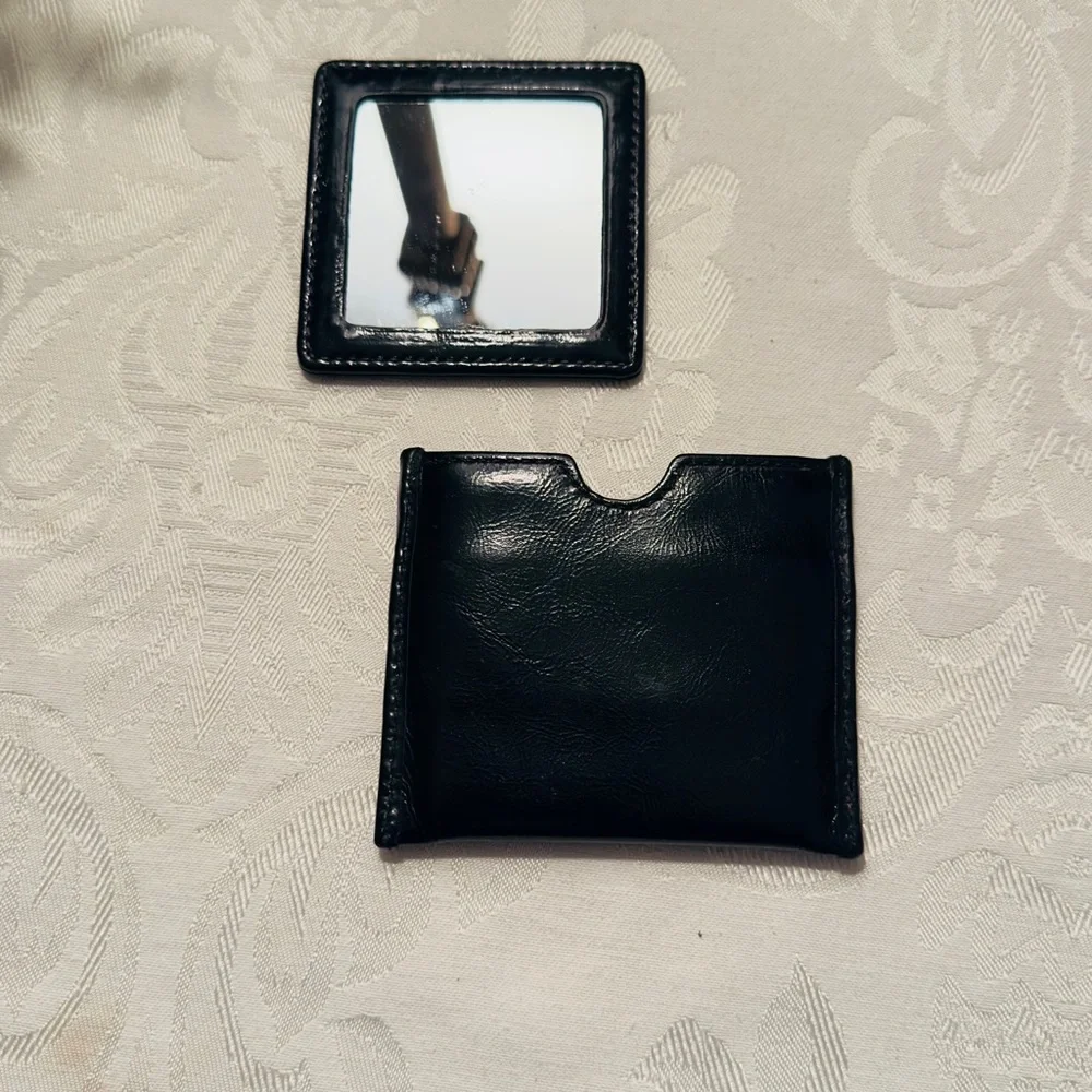 Coach Vintage Black Leather Double - Sided Mirror w/ Case 1990s